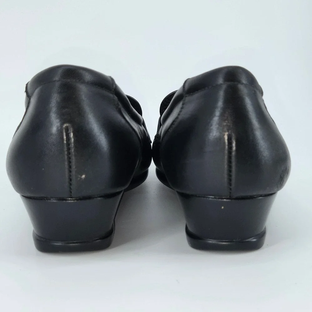 SAS Bounce Black Leather Wedge Loafer Moc Toe Slip On Comfort Shoes 9.5‎ M